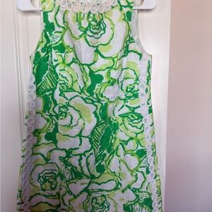 Lily Pulitzer Green Floral Shift Dress with White Trim